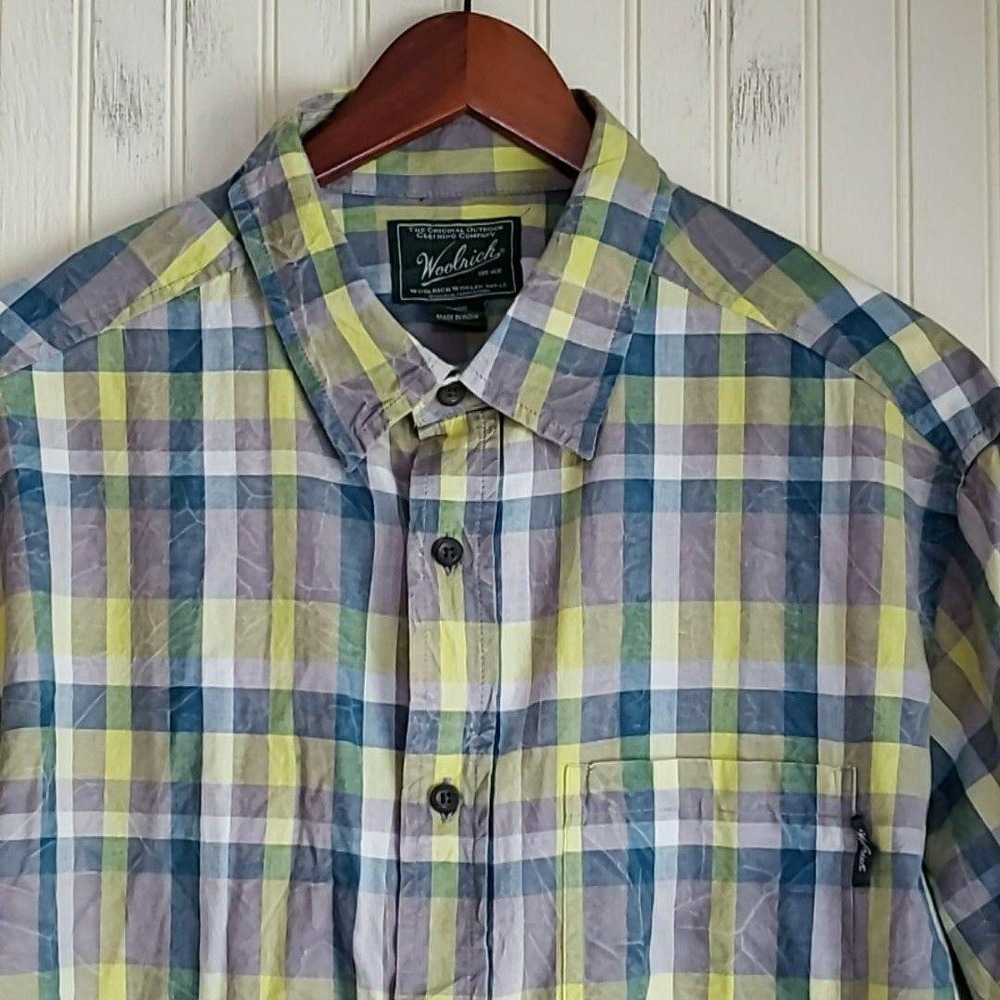 Woolrich Shirt Mens XL Multicolor Plaid‎ Short Sleeve Cotton Button-Up Casual